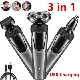 Electric Shaver Mens Razor Rotary Waterproof Pop-Up Beard Trimmer Wet Dry Cordless Nose Hair Cutting Barber Shaving Machine (Option: Gray)